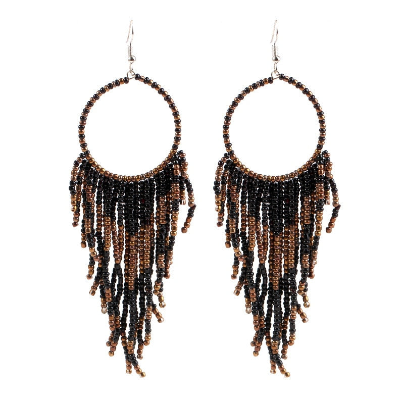 Kymyad Bohemian Earrings 2023 Beads Long Earrings Ethnic Style Drop Earings Fashion Jewelry Bijoux Femme Statement Earrings - Charlie Dolly