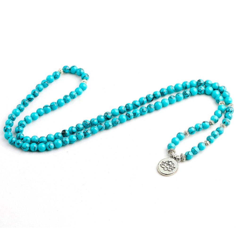 Yoga Blue Howlite Stone Men 6mm 108 Beads Strand Bracelets Lotus Buddha Mala Bracelet For Women Jewelry Gift - Charlie Dolly