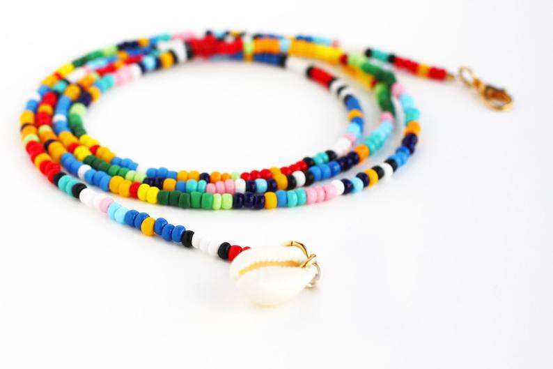 Shell Choker, Cowrie Shell Necklace, Hippie Layered Necklace, DIY Layering Color Beaded Chokers 29" Long, Fashion Women Jewelry - Charlie Dolly