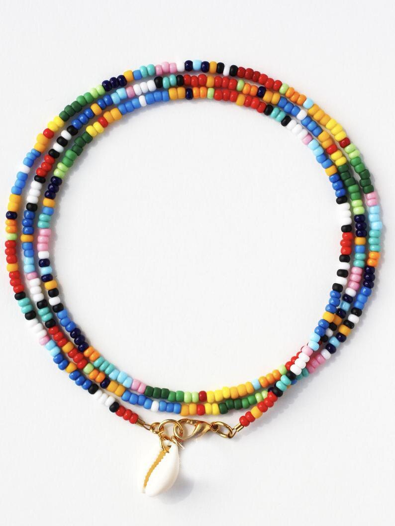 Shell Choker, Cowrie Shell Necklace, Hippie Layered Necklace, DIY Layering Color Beaded Chokers 29" Long, Fashion Women Jewelry - Charlie Dolly