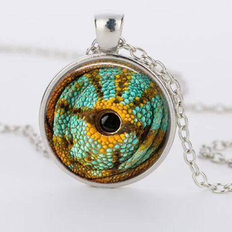 Red Cat Eye & Dragon Eye Glass Cabochon Pendant Necklace, Handmade Gothic Talisman