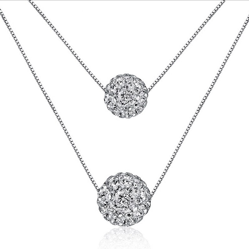 Simple Elegant Rhinestone Necklaces Fashion Jewelry Double CZ Crystal Ball Statement Pendants Necklaces For Woman Gift