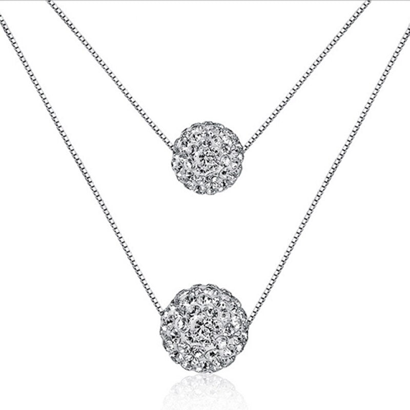 Simple Elegant Rhinestone Necklaces Fashion Jewelry Double CZ Crystal Ball Statement Pendants Necklaces For Woman Gift - Charlie Dolly