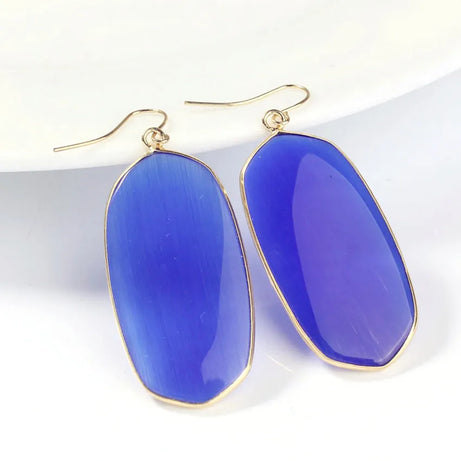 Natural Crystal Rose Pink Quartz Labradorite Lapis Lazuli Tiger Eye Stone Turquoise Oval Dangle Hook Women Earrings Jewelry - Charlie Dolly