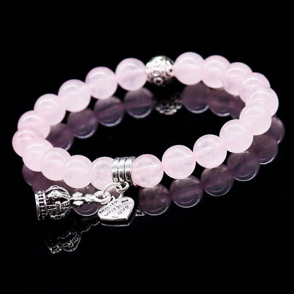 Natural Stone Pink Crystal Bracelets & Bangles For Women Men Color Pendent Charm Bracelet Casual Jewelry Love Gift