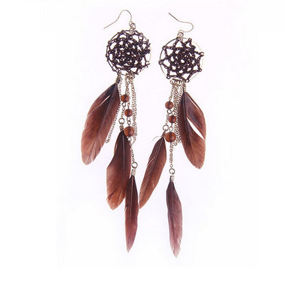 Fashion Jewelry 2017 New Bohemia Feather Beads Long Design Dream Catcher Drop Earrings for Women