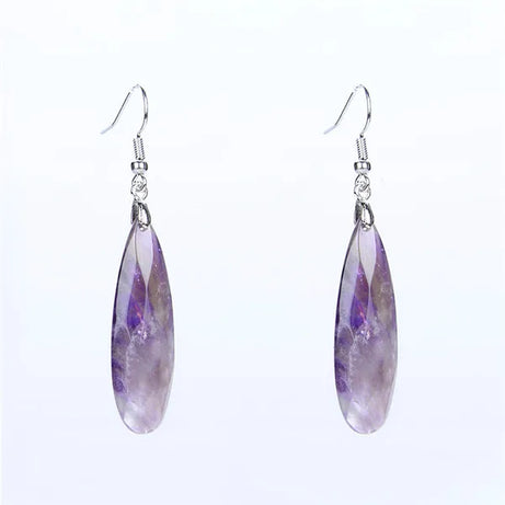 Silver Plated Long Water Drop Section Lapis Lazuli Pink Quartz Stone Hook Drop Earrings Elegant Women's Earring Fashion Jewelry - Charlie Dolly