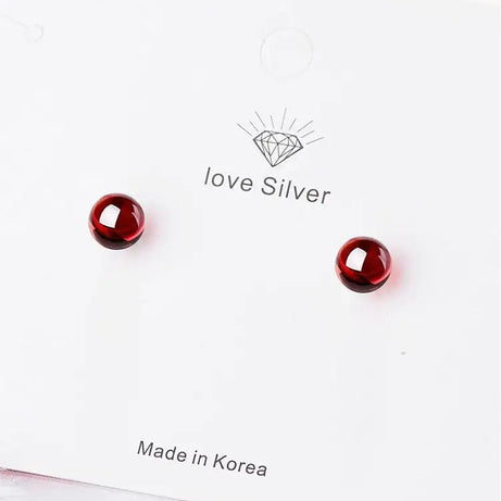 Natural Garnet Stud Earrings, 925 Silver Minimalist Everyday Jewelry