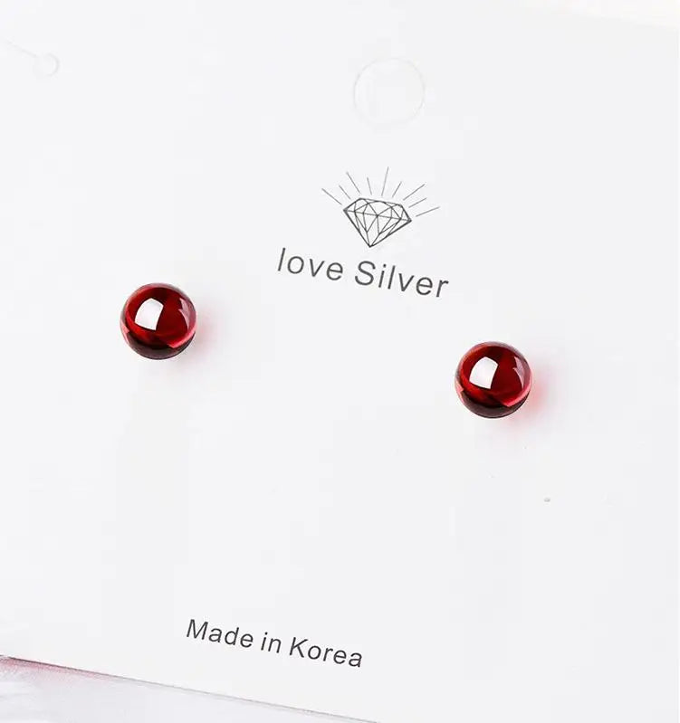 Fashion Simple Round Natural Garnet Stone 925 Silver Needle Lady Stud Earrings Wholesale Jewelry For Women Drop Shipping Gift