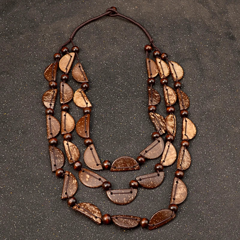 Wood Bead Multilayer Bib Statement Necklace Jewelry