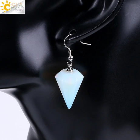 CSJA Bohemian Pyramid Drop Earrings Jewelry Earrings for Women Natural Stone Pink White Purple Crystal Quartz Lapis Lazuli E736 - Charlie Dolly