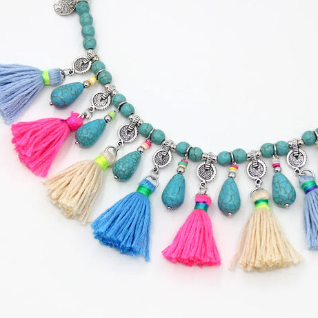 Boho Jewelry Women Statement Necklace Natural Stone Beaded Strand Tassel Water Drop Pendant Necklace Jewelry Sweater Chain - Charlie Dolly