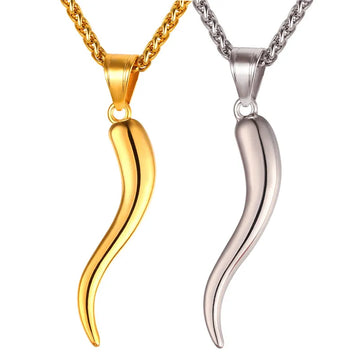 Italian Horn Charm Necklace Stainless Steel Gold Color Rope Chain Talisman/Amulet Italian Jewelry GP2407 - Charlie Dolly