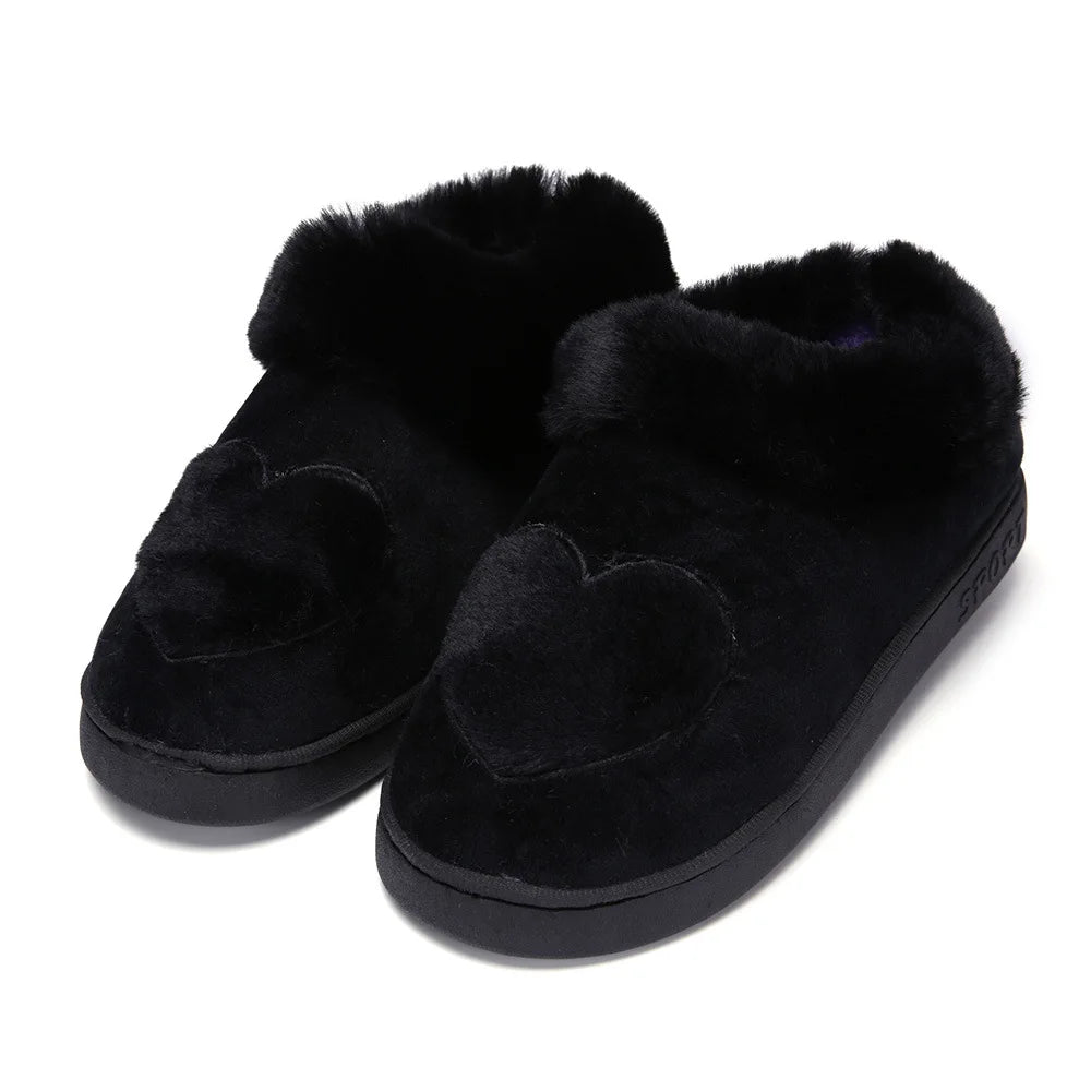 Cotton Women Slippers New Arrival Heart-Shaped  Warm Plush Winter Fur Slippers Soft Indoor Shoes Flat With Home Slippers - Charlie Dolly