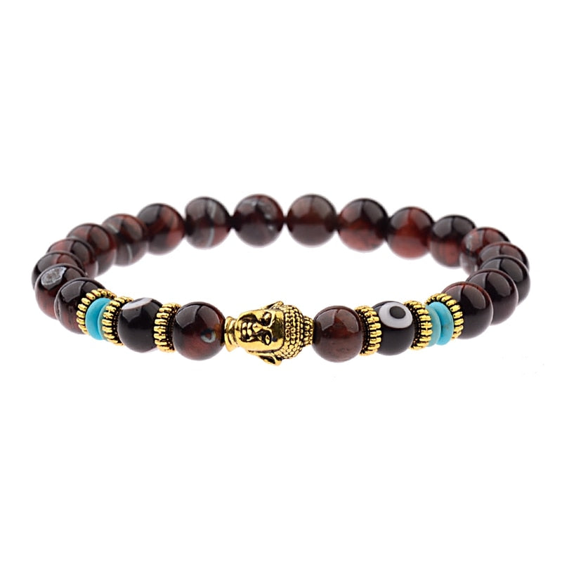Charm Buddha&amp;Evil Eye Bracelet Women 8mm Elastic Round Bright Black Stone Chakra Bracelets Men Erkek Bileklik Homme - Charlie Dolly