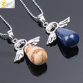 CSJA Angel Natural Stone Necklaces Pink Quartz Lapis Lazuli Necklace Angels Pendants for Women Purple Female Jewelry E947 - Charlie Dolly