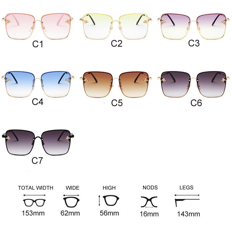 2023 New Oversize Clear Pink Sunglasses for Women Gradient Square Bee Sun Glasses Superstar Luxury Brand Designer Shades UV400