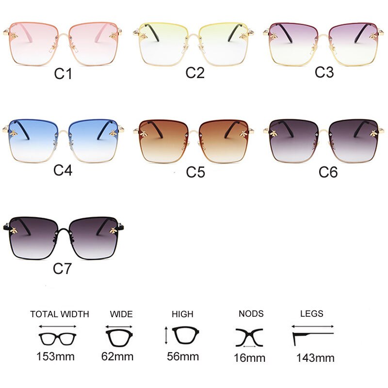 2023 New Oversize Clear Pink Sunglasses for Women Gradient Square Bee Sun Glasses Superstar Luxury Brand Designer Shades UV400 - Charlie Dolly