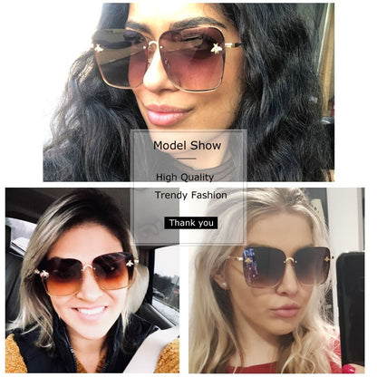 2023 New Oversize Clear Pink Sunglasses for Women Gradient Square Bee Sun Glasses Superstar Luxury Brand Designer Shades UV400