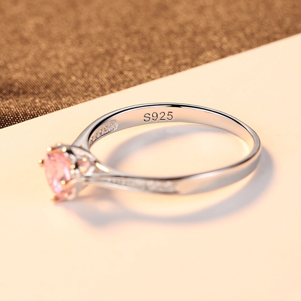 CZCITY Brand Pink Round Gemstone Romantic 925 Sterling Silver Women Wedding Bridal Engagement Fine Jewelry Brand Girlfriend Gift - Charlie Dolly