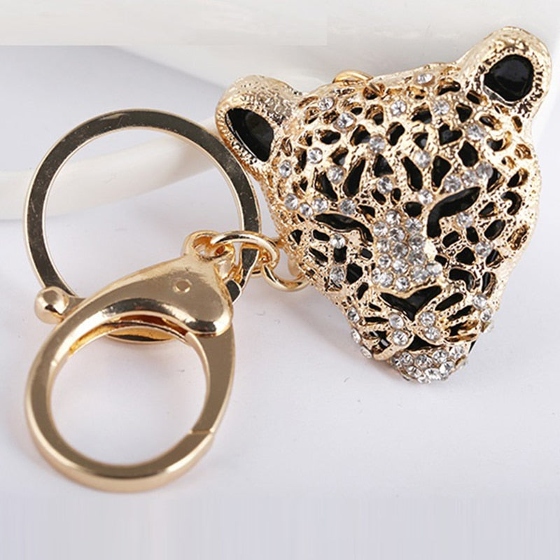 2023 Fashion Crystal Leopard head Rhinestone Tiger Keychain Women&#39;s bags Decoration Pendants Accessories Car keyrings Jewelry