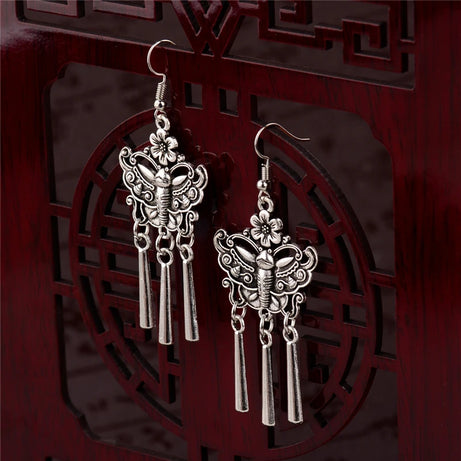 Silver Jhumka Flower Tassel Ethnic Earrings Jewelry