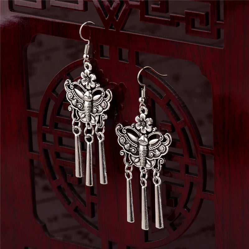 2020 Ethnic Indian Women's Flower Hollow Gypsy Silver Color Drop Earrings Cylindrical Tassel Boho Tribal Jewelry India Jhumki