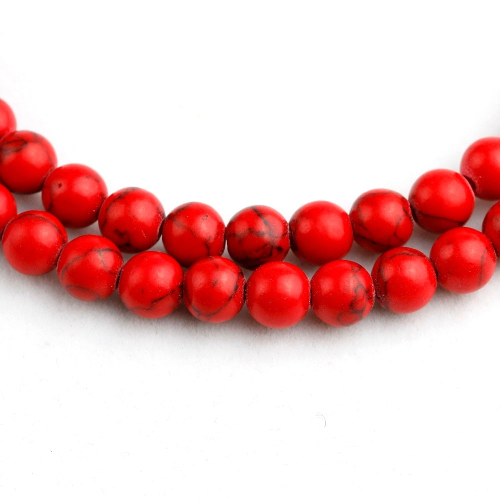 Woman Mala Necklace &amp; bracelets Red Howlite Stone 6MM Beaded Yoga Bracelet Buddha Lotus 108 Beads Yoga Bracelets Jewelry - Charlie Dolly