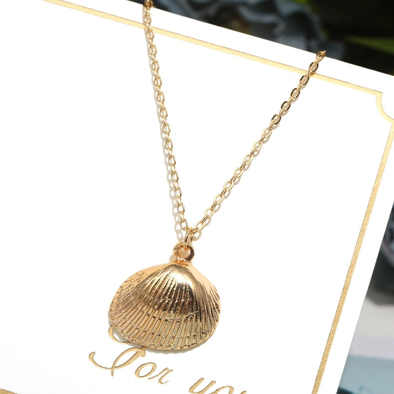 Hesiod Antique Gold Color Chain Summer Beach Jewlery Starfish Shell Pendant Necklace for Women - Charlie Dolly