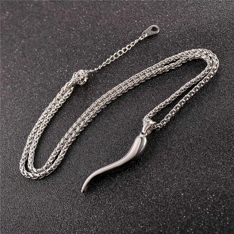 Italian Horn Charm Necklace Stainless Steel Gold Color Rope Chain Talisman/Amulet Italian Jewelry GP2407 - Charlie Dolly