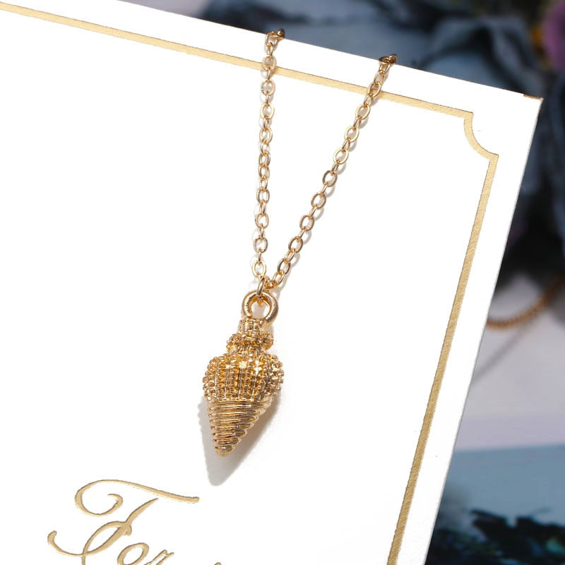 Hesiod Antique Gold Color Chain Summer Beach Jewlery Starfish Shell Pendant Necklace for Women - Charlie Dolly