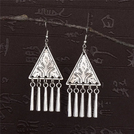 Silver Jhumka Flower Tassel Ethnic Earrings Jewelry