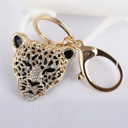 2023 Fashion Crystal Leopard head Rhinestone Tiger Keychain Women&#39;s bags Decoration Pendants Accessories Car keyrings Jewelry