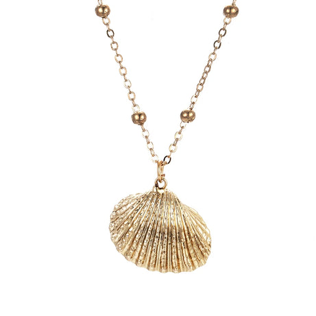 Natural Conch and Cowrie Shell Pendant Boho Necklace