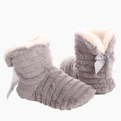 Women Fur Slippers Winter Butterfly Knot Plush Warm Indoor Slippers house Home sock slippers with Soles Antiskid boots slippers