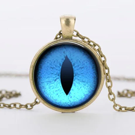 Red Cat Eye & Dragon Eye Glass Cabochon Pendant Necklace, Handmade Gothic Talisman
