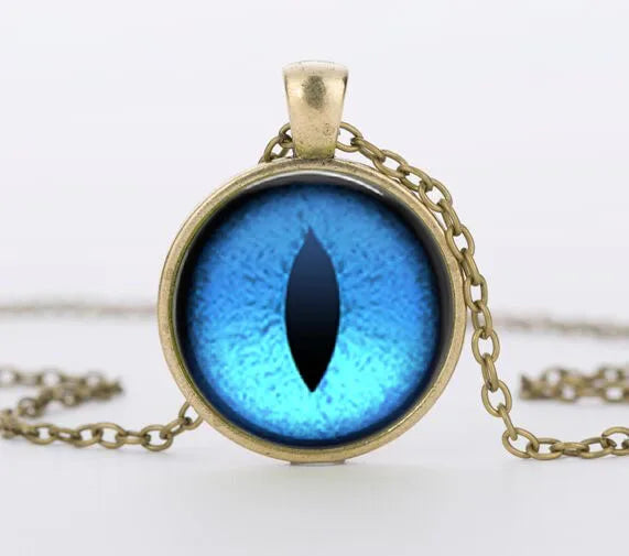 Red Cat Eye Charms Necklace Dragon Eyes Photo Glass Cabochon Handmade Black Chain Necklaces