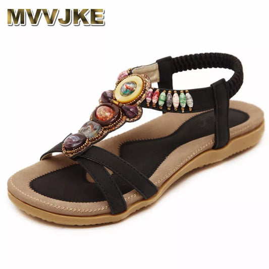 MVVJKE Bohemian Women Sandals Gemstone Beaded Slippers Summer Beach Sandals Women Flip Flops Ladies Flat Shoes - Charlie Dolly