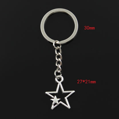 Fashion 30mm Key Ring Metal Key Chain Keychain Jewelry Antique Bronze Silver Color Plated Hollow Double Star 27x21mm Pendant