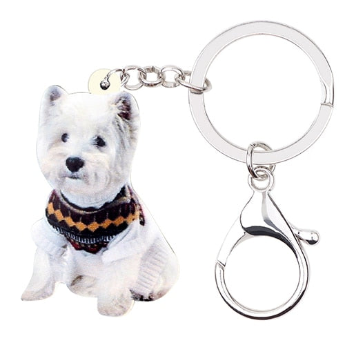 Bonsny Acrylic Cute Western Highland Terrie Dog Key Chains Keychain Ring Fashion Animal Jewelry For Women Girls Bag Car Charms - Charlie Dolly
