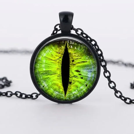Red Cat Eye & Dragon Eye Glass Cabochon Pendant Necklace, Handmade Gothic Talisman