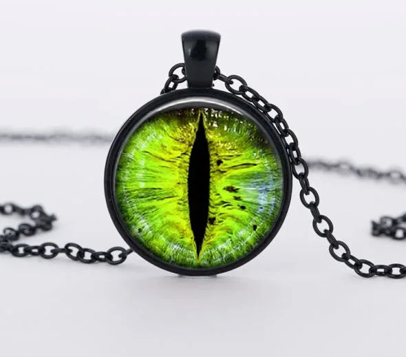 Red Cat Eye Charms Necklace Dragon Eyes Photo Glass Cabochon Handmade Black Chain Necklaces