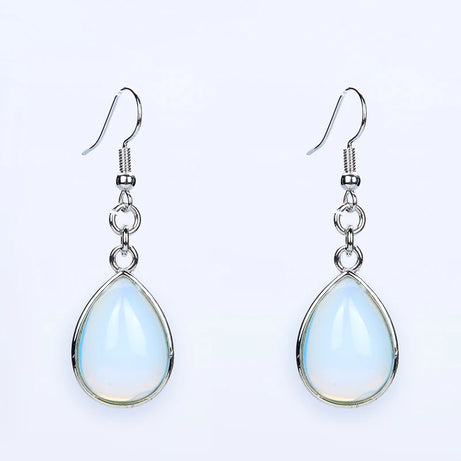 Natural Stone Teardrop Hook Earrings, Amethyst Pink Quartz Lapis Healing Jewelry