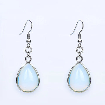 Fashion Women Stone Water Drop Earrings Natural Amethysts Clear Crystal Pink Quartz  Lapis Tear Drop Hook Dangle Earrings Female