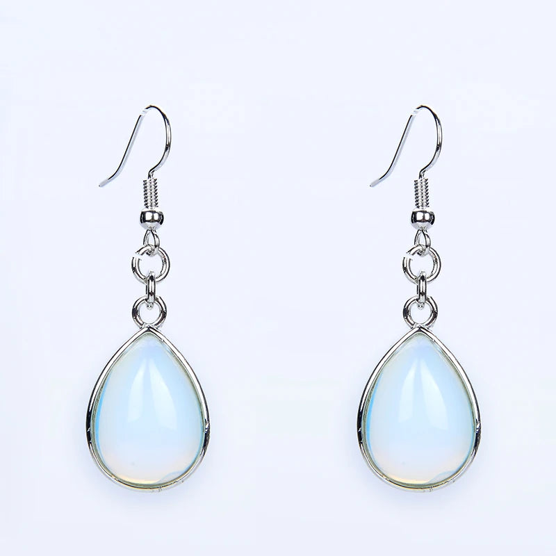 Fashion Women Stone Water Drop Earrings Natural Amethysts Clear Crystal Pink Quartz  Lapis Tear Drop Hook Dangle Earrings Female