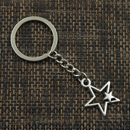 Fashion 30mm Key Ring Metal Key Chain Keychain Jewelry Antique Bronze Silver Color Plated Hollow Double Star 27x21mm Pendant