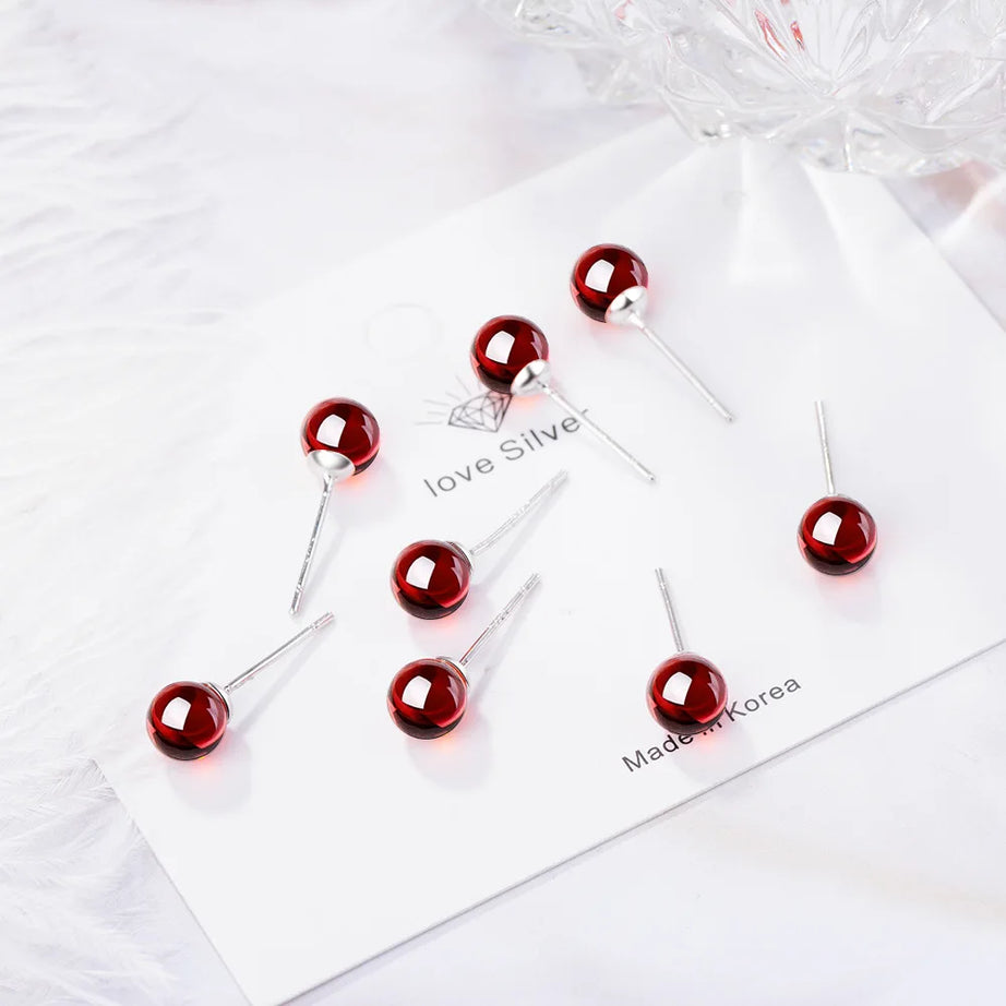 Natural Garnet Stud Earrings, 925 Silver Minimalist Everyday Jewelry