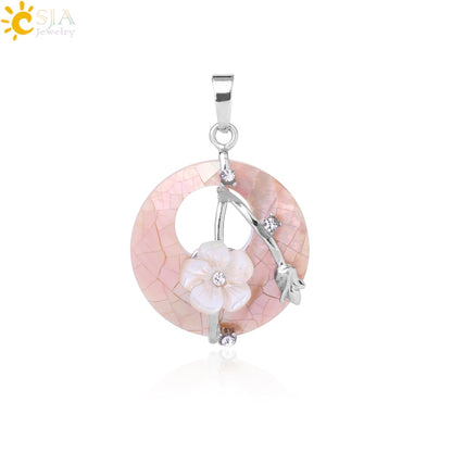 CSJA Colorful Natural Abalone Shell Pendants Necklaces White Pink Round Gems Beads Flower Zircon Women Charms Jewelry F873