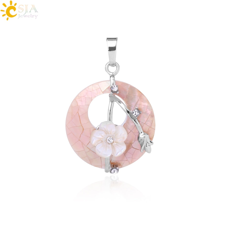 CSJA Colorful Natural Abalone Shell Pendants Necklaces White Pink Round Gems Beads Flower Zircon Women Charms Jewelry F873 - Charlie Dolly