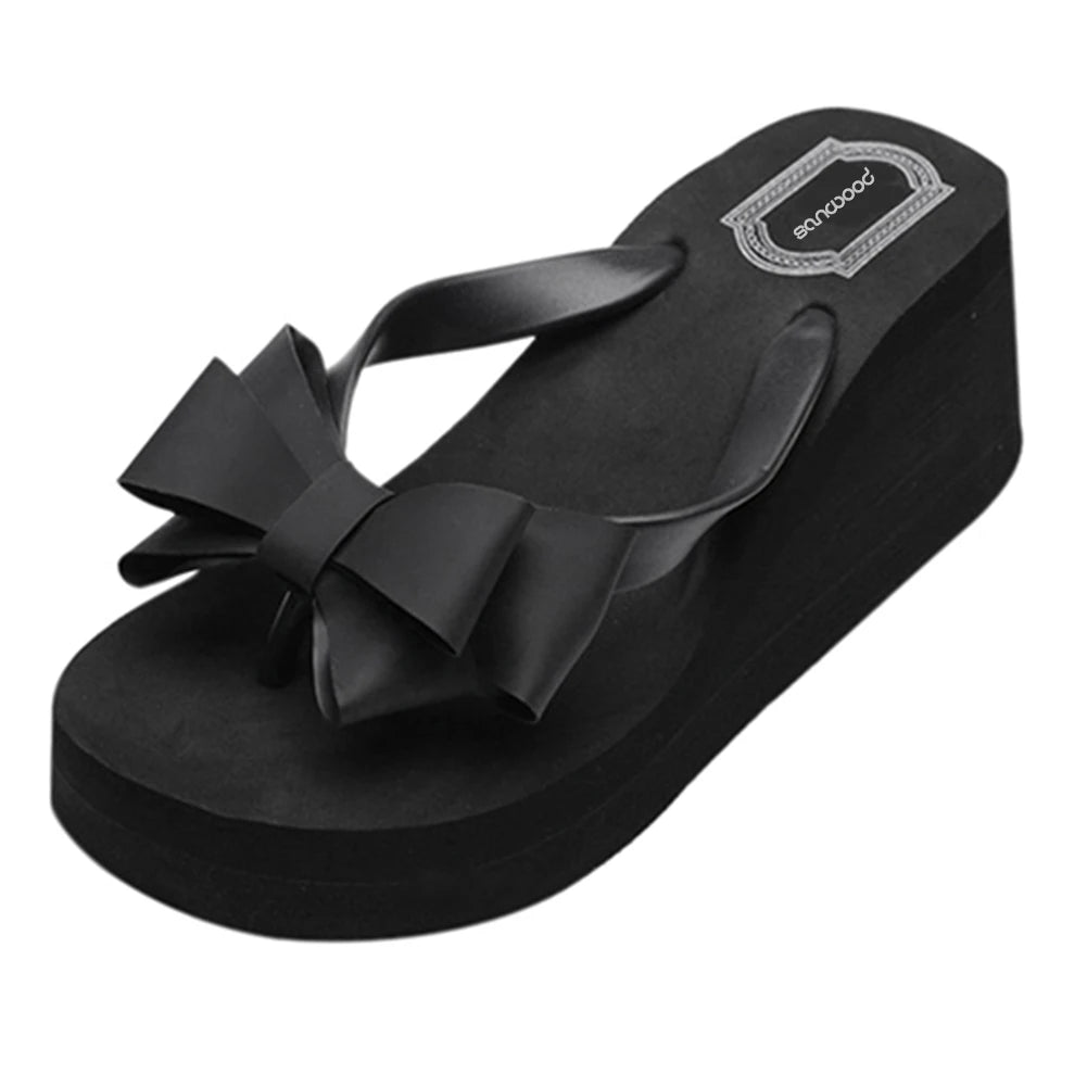 New Arrival Women Fashion Platform Mid Heel Flip Flops Beach Sandals Bowknot Slippers Shoes - Charlie Dolly